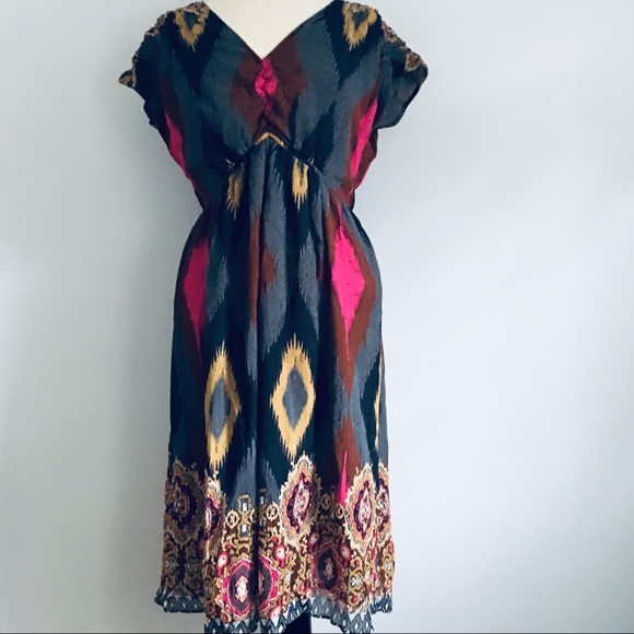 Sundance Dresses & Skirts - Sundance Silk Multicolor Boho Paisley Ruched Dress
